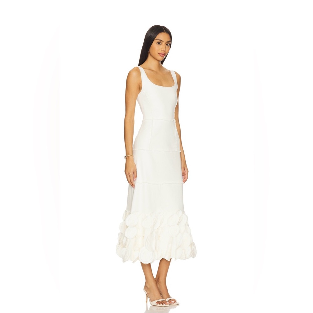 Alexis Cream Midi Dress with Floral Hem - Picture 2 of 9